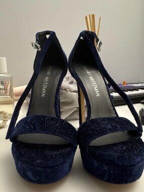 Stuart Weitzman Navy Velvet Platform Heels 6.5